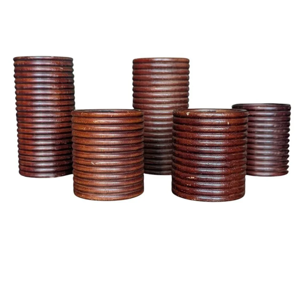 Ribbed Wooden Candle Holder Votive Coastal MCM Pier 1 Boho 5 CT Beach 70's 80's